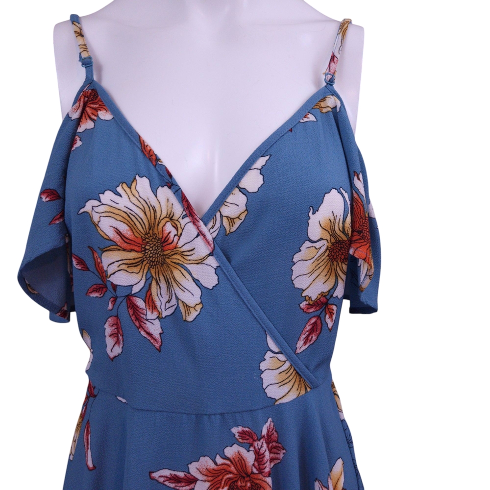 Floral Teal Wrap Dress, Cottage Core Vibes | Size XS